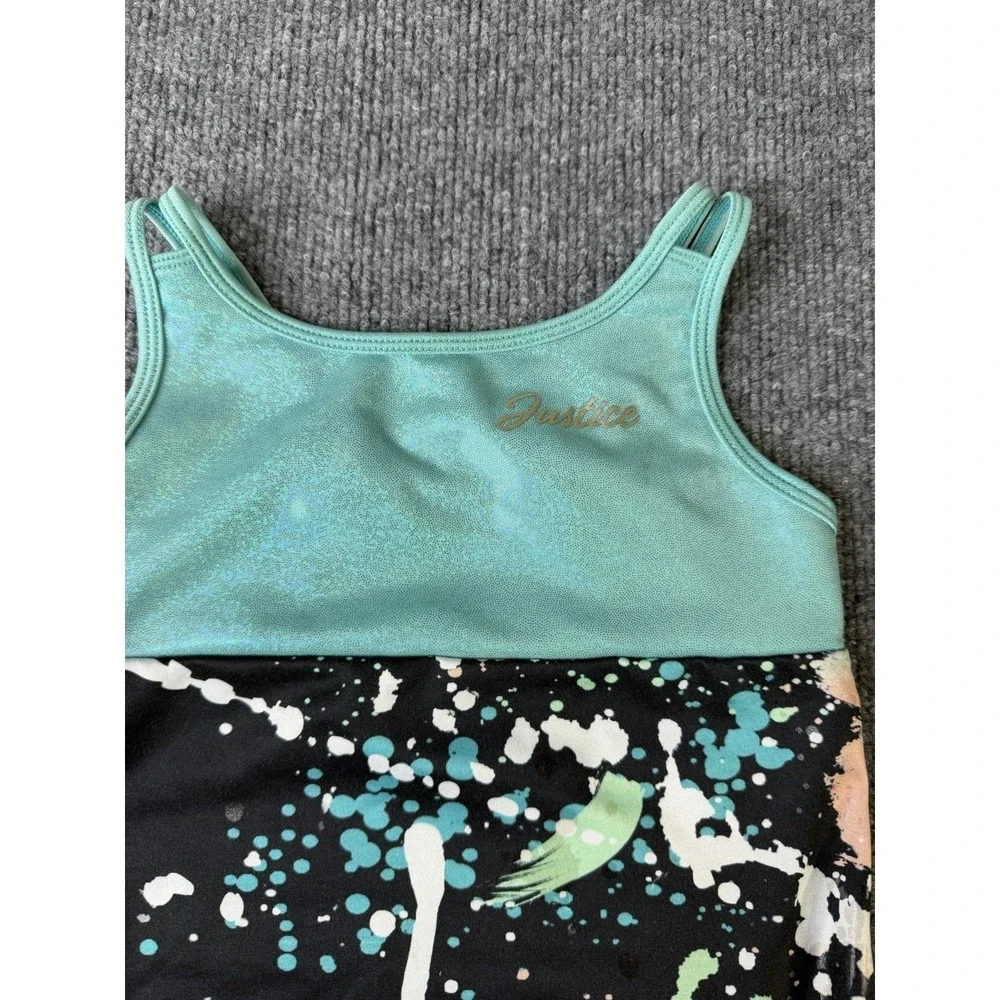 Justice‎ Girls One Piece Swimsuit S 7/8 Black Multi Paint Splash